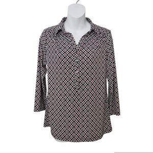 CHARTER CLUB Printed 3/4 Sleeve Stretch Blouse Size S